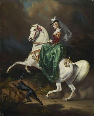 Charles Christian Nahl and august wenderoth Reiterin auf nach links aufsteigendem Schimmel . oil painting image